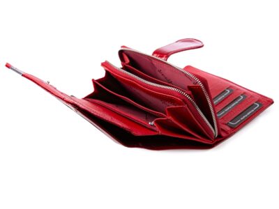 Duży portfel damski czerwony lakierowany gładka tafla metaliczny Jennifer Jones - obrazek 8