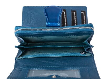 Duży portfel damski niebieski lakierowany gładka tafla metaliczny Jennifer Jones - obrazek 6