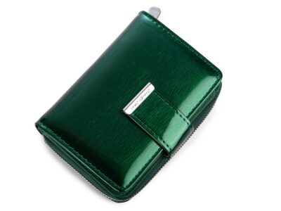 Średni portfel damski Jennifer Jones zielony lakierowany (tafla) z RFID - obrazek 3