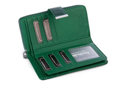 Portfel damski lakierowany w metaliczne linie zielony Jennifer Jones - obrazek 5