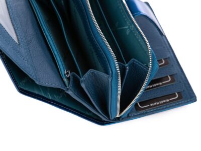 Duży portfel damski niebieski lakierowany gładka tafla metaliczny Jennifer Jones - obrazek 8