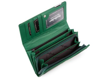 Zielony portfel damski lakierowany croco z kieszenią na monety na zamek wewnątrz - obrazek 5