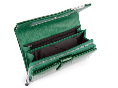Duży portfel damski lakierowany w kolorze butelkowej zieleni kroko RFID - obrazek 4