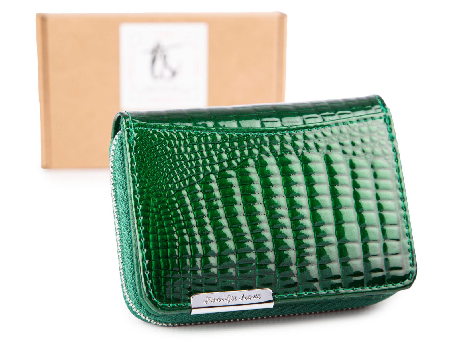 Mały portfel damski lakierowany butelkowa zieleń Jennifer Jones