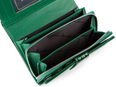 Duży portfel damski lakierowany w kolorze butelkowej zieleni kroko RFID - obrazek 7