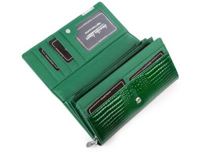 Zielony portfel damski lakierowany croco z kieszenią na monety na zamek wewnątrz - obrazek 4