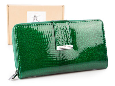 Duży portfel damski lakierowany butelkowa zieleń Jennifer Jones