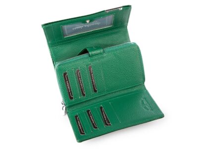 Duży portfel damski lakierowany w kolorze butelkowej zieleni kroko RFID - obrazek 5