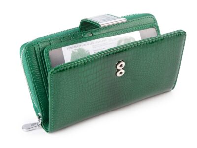 Duży portfel damski lakierowany butelkowa zieleń Jennifer Jones - obrazek 3