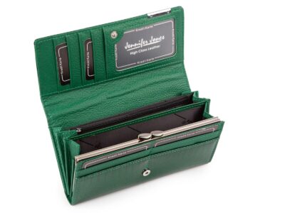 Zielony portfel damski z kieszenią na monety na bigiel wewnątrz - obrazek 3