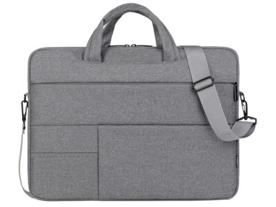 Cienka, lekka, jasnoszara torba na laptopa o przekątnej do 17.3" cala polskiej marki MIRU.
