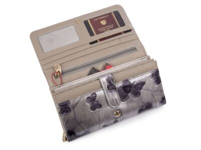 Duży portfel damski srebrny w granatowe motylki RFID Peterson - obrazek 6