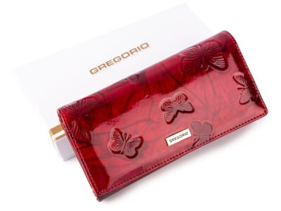 Duży poziomy portfel damski czerwony z wzorem w motylki Gregorio RFID - obrazek 6