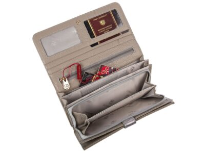 Duży portfel damski srebrny w granatowe motylki RFID Peterson - obrazek 9