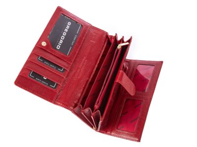 Duży poziomy portfel damski czerwony z wzorem w motylki Gregorio RFID - obrazek 5