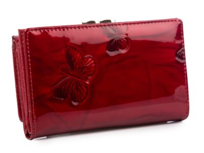 Portfel damski czerwony lakierowany w motylki z RFID Gregorio - obrazek 2