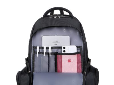 Duży czarny plecak na laptopa 15.6" z portem USB i na słuchawki 3-komorowy MIRU - obrazek 6