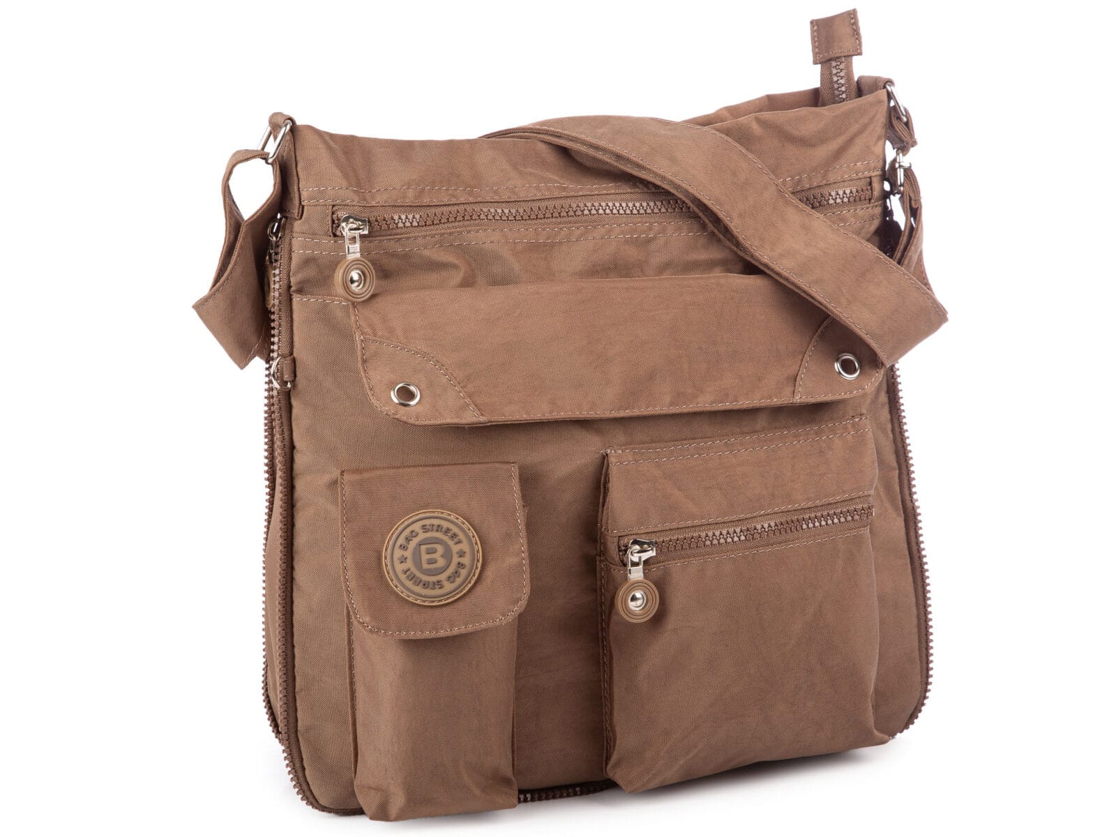 Poszerzana materiałowa torba brązowa na ramię Bag Street