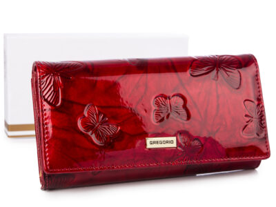 Duży portfel damski czerwony w motylki Gregorio