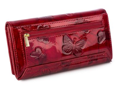 Duży poziomy portfel damski czerwony z wzorem w motylki Gregorio RFID - obrazek 2