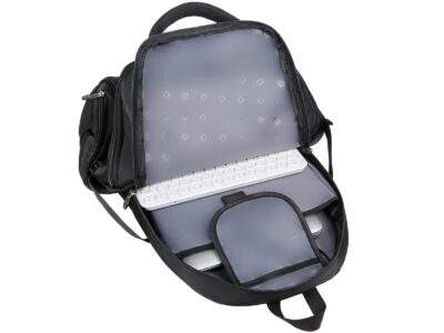 Duży czarny plecak na laptopa 15.6" z portem USB i na słuchawki 3-komorowy MIRU - obrazek 8