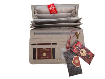 Duży portfel damski srebrny w granatowe motylki RFID Peterson - obrazek 10