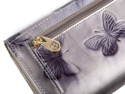 Duży portfel damski srebrny w granatowe motylki RFID Peterson - obrazek 5