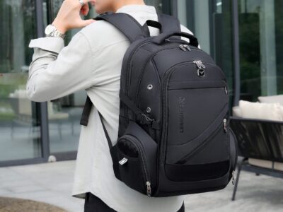 Duży czarny plecak na laptopa 15.6" z portem USB i na słuchawki 3-komorowy MIRU - obrazek 9