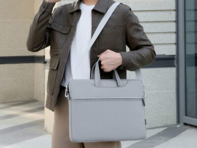 Cienka i lekka szara torba na laptopa 15.6" cali z miękką podszewką Miru - obrazek 2