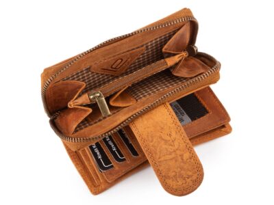 Ręcznie szyty portfel damski w kwiaty vintage skórzany brązowy RFID - obrazek 2