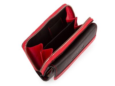 Mały portfel skórzany RFID składany kieszonkowy czarno-czerwony Franko - obrazek 6