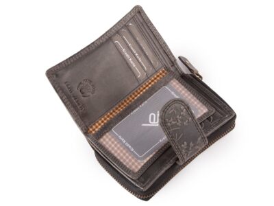 Ręcznie szyty portfel damski w kwiaty vintage skórzany czarny RFID - obrazek 4