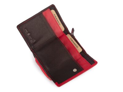Mały portfel skórzany RFID składany kieszonkowy czarno-czerwony Franko - obrazek 4