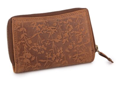 Ręcznie szyty portfel damski w kwiaty vintage skórzany ciemnobrązowy RFID - obrazek 7