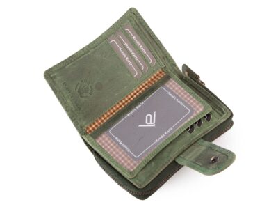 Ręcznie szyty portfel damski w kwiaty vintage skórzany zielony RFID - obrazek 4