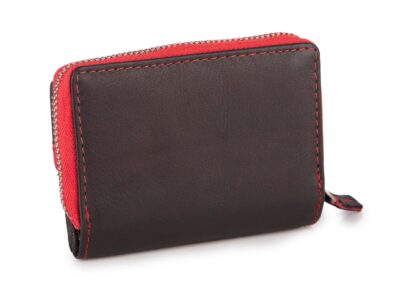 Mały portfel skórzany RFID składany kieszonkowy czarno-czerwony Franko - obrazek 5