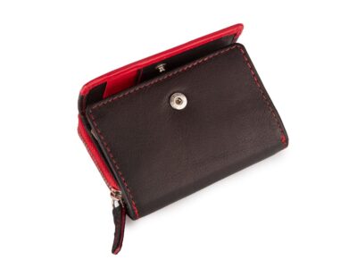 Mały portfel skórzany RFID składany kieszonkowy czarno-czerwony Franko - obrazek 3