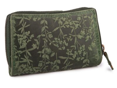 Ręcznie szyty portfel damski w kwiaty vintage skórzany zielony RFID - obrazek 7