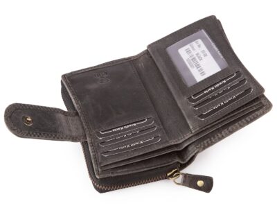 Ręcznie szyty portfel damski w kwiaty vintage skórzany czarny RFID - obrazek 5