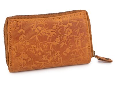 Ręcznie szyty portfel damski w kwiaty vintage skórzany brązowy RFID - obrazek 7