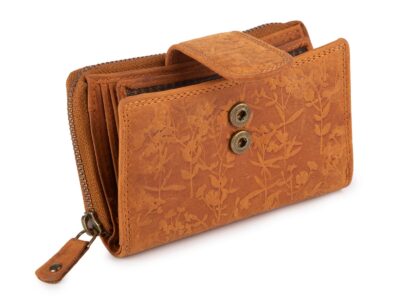 Ręcznie szyty portfel damski w kwiaty vintage skórzany brązowy RFID - obrazek 3