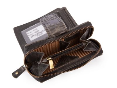 Ręcznie szyty portfel damski w kwiaty vintage skórzany czarny RFID - obrazek 2