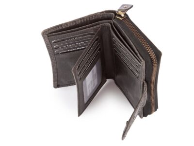 Ręcznie szyty portfel damski w kwiaty vintage skórzany czarny RFID - obrazek 6