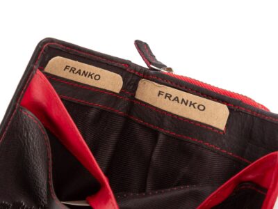 Mały portfel skórzany RFID składany kieszonkowy czarno-czerwony Franko - obrazek 2