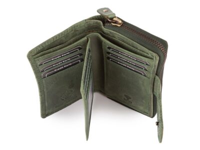 Ręcznie szyty portfel damski w kwiaty vintage skórzany zielony RFID - obrazek 6