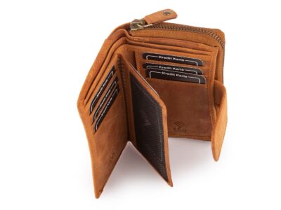 Ręcznie szyty portfel damski w kwiaty vintage skórzany brązowy RFID - obrazek 6