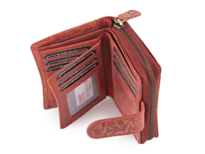Ręcznie szyty portfel damski w kwiaty vintage skórzany czerwony RFID - obrazek 6