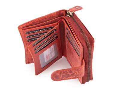 Ręcznie szyty portfel damski w kwiaty vintage skórzany czerwony RFID - obrazek 6