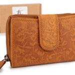 Ręcznie szyty portfel damski w kwiaty vintage skórzany brązowy RFID