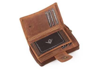 Ręcznie szyty portfel damski w kwiaty vintage skórzany ciemnobrązowy RFID - obrazek 5